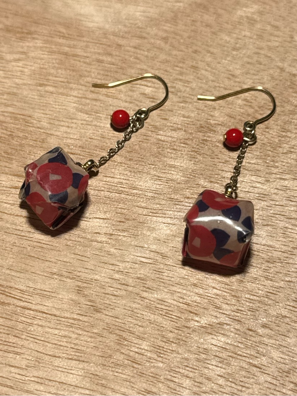 Red Patterned Cube Drop Earrings - Women Jewelry
